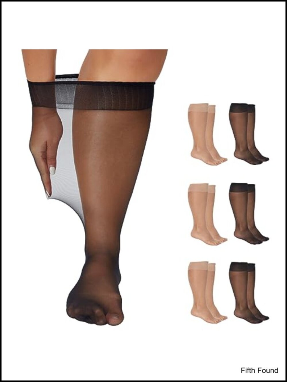 Plus Size Sheer Knee High Trouser Socks 6 Pairs Nylon Spandex